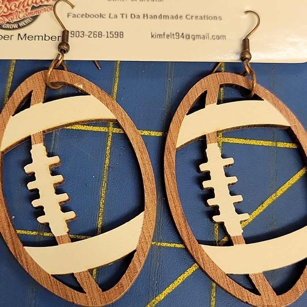 Football Wood 2.25" Earrings
